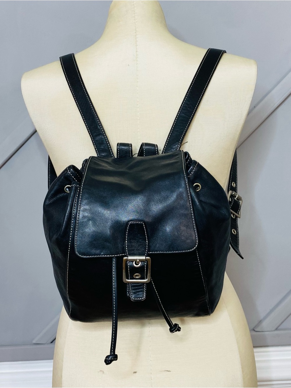 Vintage Coach Black Leather Legacy Backpack 9569 Mini Drawstring Bucket Bag